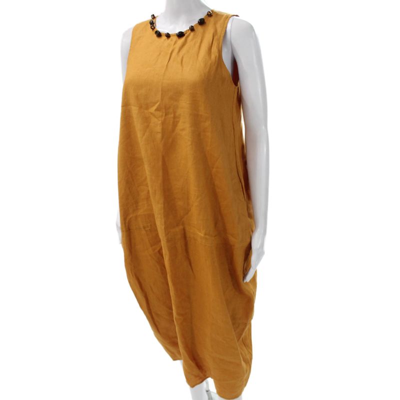 Fibflx Womens Orange Trapeze Swing Linen Midi Dress Sleeveless Size S — image 2 of 6